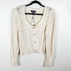EXPRESS Cream Knit Long Sleeves Pearl Embellished Buttons Cardigan, Size XL